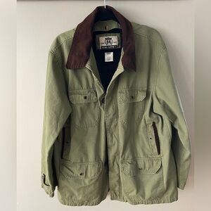 Men's Green Field Barn Jacket with Brown Accents & Removable Liner